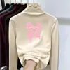 Blusa de Lã Alemã Outono e Inverno para Crianças Médias e Grandes, Camada Base de Manga Longa Escovada com Gola Semi-Alta para Meninas, Blusa com Borda Franzida de Desenho Animado, Tendência