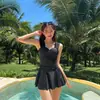 Traje de baño Nuevo Estilo 2026 para Mujer, Una Pieza Estilo Falda, Cintura Alta, Oculta Abdomen, Adelgazante, Vacaciones en la Playa, Ropa de Baño Conservadora para Aguas Termales, Mayoreo