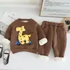 Conjunto Grueso de Dibujos Animados para Niños, Nuevo Estilo Otoño/Invierno 2024, Ropa Elegante para Bebé con Forro de Felpa, Conjunto Casual de Dos Piezas con Sudadera