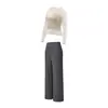 Conjunto de Yoga con Malla para Mujer, Auténtico Conjunto de Dos Piezas, Cubretop de Manga Larga, Cintura Alta, Pantalones Amplios Fluidos, Conjunto de Dos Piezas para Ejercicio de Pilates