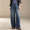 Nuevos jeans anchos simples y versátiles para mujer, moda otoño 2026, de cintura alta, adelgazantes, corte curvo, pantalones casuales, modernos