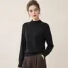 Suéter de punto de lana grueso sin costuras de cuello medio alto para mujer, manga raglán simple, corte holgado, adecuado para el trabajo o uso casual, estilo jersey