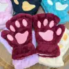 Guantes de Invierno Lindos de Dibujos Animados de Pata de Gato sin Dedos para Niñas, Guantes Cálidos de Felpa, Guantes Gruesos de Pata de Oso Peluda de Medio Dedo