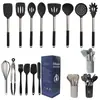 Set de 15 Espátulas y Cucharas de Silicona Acero Inoxidable Espátula de Silicona Antiadherente Juego de Utensilios de Cocina Domésticos Multifuncionales