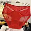 Ropa Interior Femenina de Encaje Rojo Grande Sexy Negra Sin Costuras de Cintura Media Algodón Puro en la Entrepierna Transpirable Ropa Interior Roja del Año del Zodiaco para Mujeres