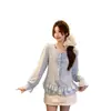 Colección Otoño 2026: Camisa de Manga Larga con Volantes y Lazada al Frente, Talla Plus, Top Fresco y Dulce de Manga de Campana, Ligero