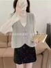 Chaleco de Punto Imitación Sable Moda Francesa 24 Primavera y Otoño Cuello en V Todo Fósforo Top Aspecto Delgado Chaleco Cardigan Doble Botonadura para Mujer