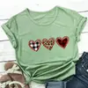 Nueva Camiseta San Valentín Estampado Leopardo Cuadros Corazón, Sitio Independiente de Comercio Exterior Camiseta de Comercio Exterior Europea y Americana de Cuello Redondo Manga Corta
