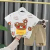 Conjunto de Camisa Polo de Cuello Redondo para Niños de Verano Conjunto de Pantalones Cortos con Estampado Completo Lindo de Dibujos Animados de Manga Corta para Niños Peinado de Moda