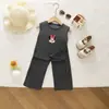Traje de Verano Nuevo de Seda de Hielo sin Mangas para Niñas Conjunto Casual Deportivo de Moda Chaleco Infantil Conjunto de Dos Piezas Suelto para Niños