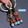 Anel de ferro retrô, design de nó chinês, conta azul rachada, acessórios de cordão pendente minimalistas modernos, cordão semiacabado para acessórios