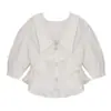 Flutuante Luz Diamante brilhante menina camisa branca design feminino sentido manga curta V-neck Top