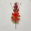 Galho de Flor de Natal Artificial de Cabeça Única para Casamento, Eventos Festivos, Festas, Decoração de Árvore de Natal, Frutas com Glitter, Galho de Flor de Natal