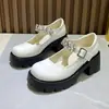 Sapatos de Salto Alto Casuais Versáteis Estilo Fada Couro Patente Primavera/Verão 2026 para Mulheres com Fivela, Cor Sólida, Sapatos Mary Jane de Solado Grosso