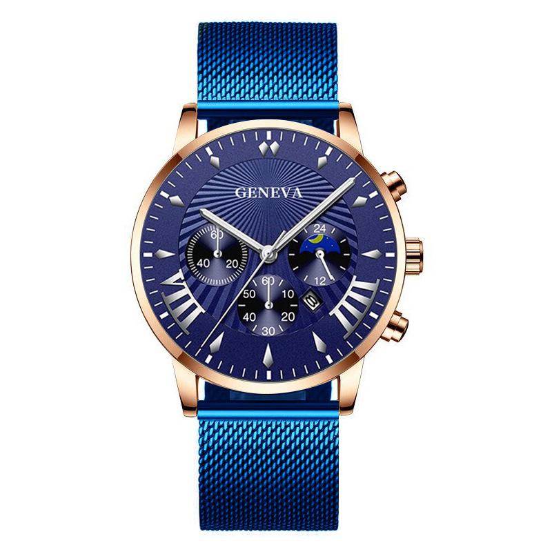 蓝色网带玫金壳蓝面银色刻度