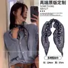 Bufanda larga de seda con lunares negros estilo coreano para mujer, bufanda fina de verano de alta gama para el cuello, bufanda de cinta, accesorio de cinturón