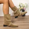 Botines retro estilo francés para mujer, nueva colección otoño/invierno 2026, con tacones gruesos, detalles de hebilla y un diseño de bota de cowboy occidental