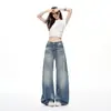 Pantalones Vaqueros Anchos Lavados con Salpicaduras de Tinta de Pierna Ancha Estilo Nuevo de Verano 2026 Chica Popular Americana Streetwear con Spandex para Mujer