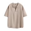 Camiseta Guofeng com Decote em V Masculina 2024 Nova Camiseta Masculina de Manga Curta Chinesa Masculina Seda Gelo Caída Solta Decote em V Cor Sólida Manga Curta Masculina
