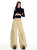 Jeans Color Caqui Uncle Carrot para Mujer, Nuevo Estilo de Invierno con Bolsillos Tridimensionales, Corte Holgado, Pantalones Cargo de Pierna Ancha Adelgazantes, de Largo Hasta el Suelo