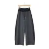Calça banana de cor contrastante cuidadosamente selecionada feminina outono e inverno nova com cordão drapeado emagrecedor perna larga elegante versátil simples calça de perna curva
