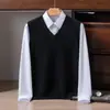 Suéter 100% caxemira pura para homens, novo modelo outono e inverno 2026, gola V, espessado, quente, colete de tricô, colete casual sem mangas