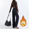 Jeans Feminino de Outono e Inverno com Veludo Espesso, Perna Reta Estreita, Estilo Quente, Cintura Alta, Solto, Emagrecimento, Petite, Casual, Calça de Perna Larga