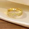 Anillo de Corona de Circonita Estilo Europeo y Americano Transfronterizo, Diseño de Moneda de Cobre Hueca de Lujo Ligero con Circonita, Anillo Abierto Ajustable
