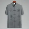 Traje Tang para Hombre de Seda de Hielo Manga Corta Verano Cuello Vertical Estilo Chino Bordado Camisa para Hombre de Mediana Edad y Mayor Hanfu para Papá