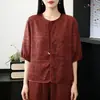Moda Verano 2026 para Mamás, Conjunto de Dos Piezas Delgado y Holgado con Top de Manga Corta y Cuello Redondo para Mujeres de Mediana Edad y Mayores