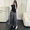 High-end Western-estilo Saia Plissada Verão Novo Torcido Plissado Grande Balanço Europeu e Americano Cor Sólida Emagrecimento Elegante High-end Vestido de Dança
