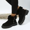 Novas Botas de Neve de Cano Médio com Zíper Lateral e Solado Grosso para Mulheres, Superfície de Tecido de Inverno com Fleece Adicionado e Sapatos de Algodão Grossos e Quentes