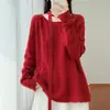 Nuevo Suéter de Punto para Mujer Otoño/Invierno, 100% Lana, Cuello Redondo, Mangas Largas con Calados, Flores de Ganchillo Hechas a Mano y Diseño de Cinta Suelta