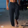 Pantalones de Lino para Hombre Pantalones de Verano Pantalones de Playa Cordón Cintura Elástica Rectos Planos Cómodos Transpirables Casuales Diarios