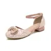 Zapatos para niños con tacón bajo para padres e hijos 2024 lentejuelas nuevo tamaño lazo sandalias huecas tacón grueso comercio exterior 4328 mujer