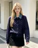 Nuevo suéter de punto estilo francés para otoño, de lunares, imitación de dos piezas, patchwork de mezclilla, cuello polo, abrigo suave y juvenil para mujer