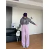 Pantalones Jogger Elásticos de Color Sólido de Cintura Alta para Mujer, Estilo Primavera, Corte Holgado, Pantalones Rectos de Pierna Ancha Versátiles, Pantalones de Chándal Largos hasta el Suelo