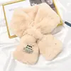 Bufanda Pequeña de Felpa de Conejo Rex con Etiqueta Gruesa Otoño e Invierno para Mujer Estilo Coreano Cálida de Borla Bufanda para Estudiante