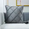 Cojín Decorativo de Terciopelo Doble Línea Nórdico Color Sólido Terciopelo Holandés Oficina Sala de Estar Cojín para Sofá Funda de Cojín a Cuadros Cojín Decorativo