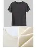 2026 Nuevo Estilo de Verano Camiseta de Manga Corta para Mujer Mezcla de Lyocell Color Puro Cuello Redondo Corte Ajustado Versátil Top Casual