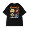 Camiseta Masculina de Manga Curta Transfronteiriça Estilo Coreano Casual Grafite Desenho Animado Nova Gola Redonda Ins Tendência Versátil Camiseta de Meia Manga para Casal