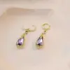 Pendientes de Cristal Púrpura de Alta Gama con Forma de Gota, Clips para Orejas Sencillos y Elegantes, Pendientes con Estilo, Nuevos y de Moda 2025, Apilables