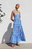 S32296 Comercio Exterior Europeo y Americano Ropa Transfronteriza para Mujer Amazon Rayas Posicionamiento Estampado Tirantes Espalda Descubierta Bolsillo con Solapa Vestido Pantalón para Mujer