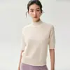 Novedades de moda para otoño e invierno: Camiseta de punto para mujer con cuello semi-alto, mangas raglán, color liso, corte holgado, top básico versátil