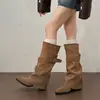 Botas de Motociclista con Suela Gruesa y Tacón Grueso First Encounter Season para Mujer Nuevo Estilo Otoño/Invierno 2026 Bota Desmontable de Doble Uso con Leggings Botas de Caña Alta Estilo Occidental