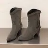 Botas de mujer de otoño e invierno transfronterizas de punta redonda a media pantorrilla, botas Martin ligeras sin cordones de tacón alto, zapatos de mujer versátiles de comercio exterior de color liso de talla grande