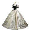 Vestido de Noite Dourado em Relevo Estilo 2026 para Exames de Arte, Apresentações Vocais Solo, Saia Evasê, Vestido Bufante Estilo Princesa Fugitiva
