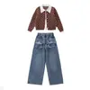Suéter de Punto Casual Holgado Estilo Coreano de un Solo Botón con Solapa Ropa para Niñas Otoño Invierno Nuevo Diseño Cardigan de Lunares Set Moderno