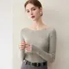 Inverno 2026 Novo Tricô Cashmere Peça Única Gola Redonda Manga Longa Cor Sólida Ajuste Slim Valoriza Camada Base