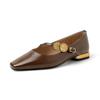Zapatos Mary Jane de Piel Vacuna con Hebilla Redonda Chapada en Oro de Lujo Ligero Primavera 2025 Tacón Bajo Grueso Punta Cuadrada Distintiva Viaje Cuero Genuino Zapatos de Una Capa para Mujer